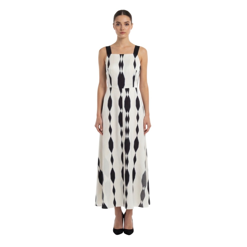 Trouve Tunic Top Womens XS White Black Abstract Ikat Sleeveless High Low Hem